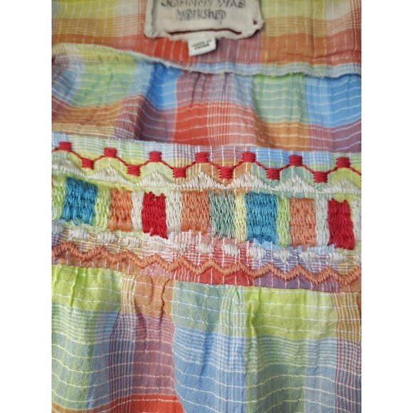 Johnny Was Women’s Peasant Delacy Blouse XL Multi Color Plaid Embroidered Top - Picture 10 of 10